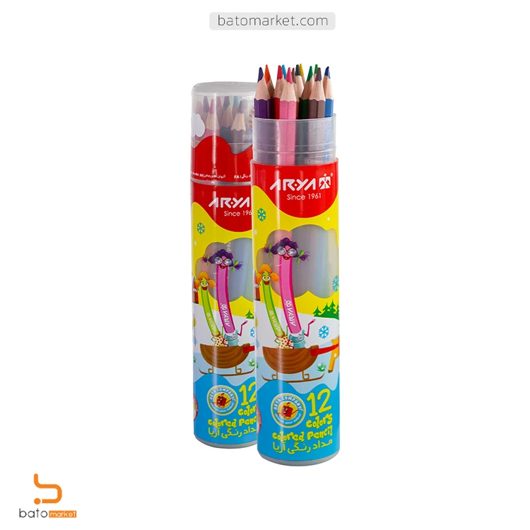 مداد رنگی 12 رنگ استوانه ای آریا